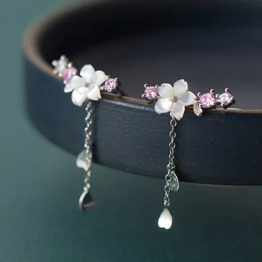 Pink Flower Dangle Drop Earrings - Diane Jewelry