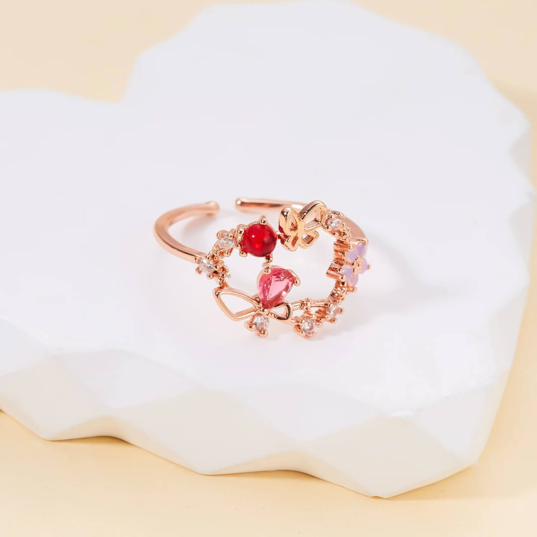 Rose Gold Butterfly Flower Ring - Diane Jewelry