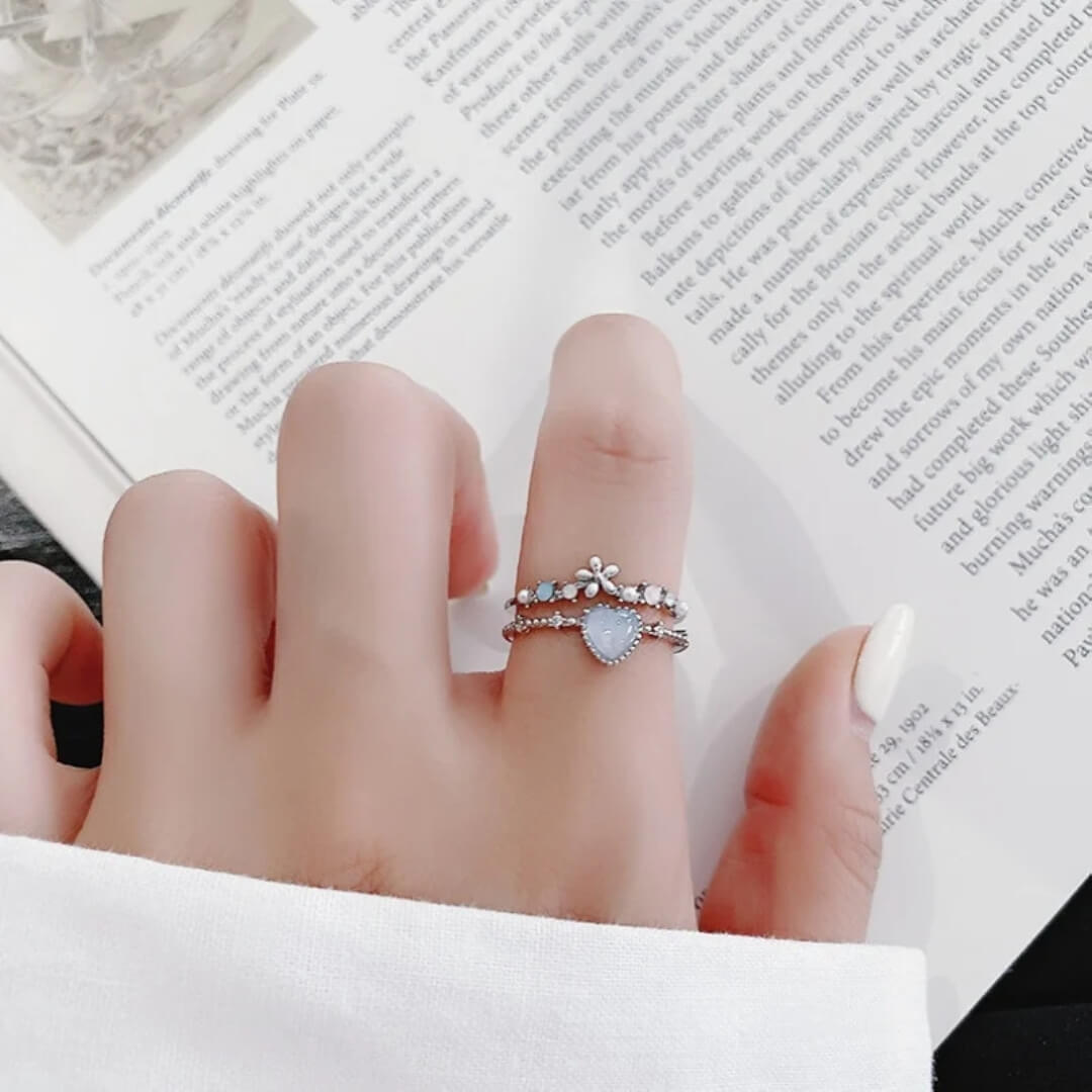 Silver Heart Flower Adjustable Ring - Diane Jewelry
