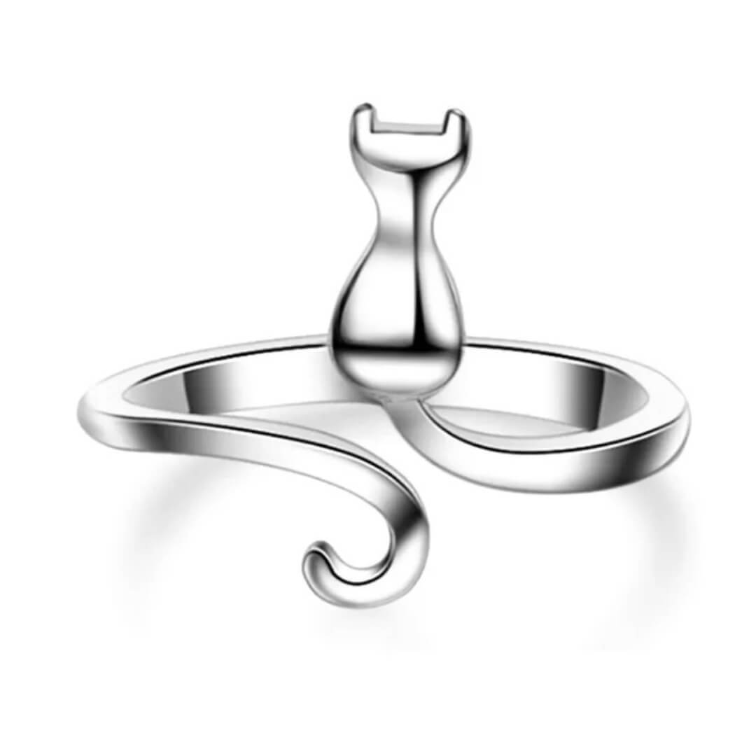 Silver Cat Adjustable Open Ring - Diane Jewelry