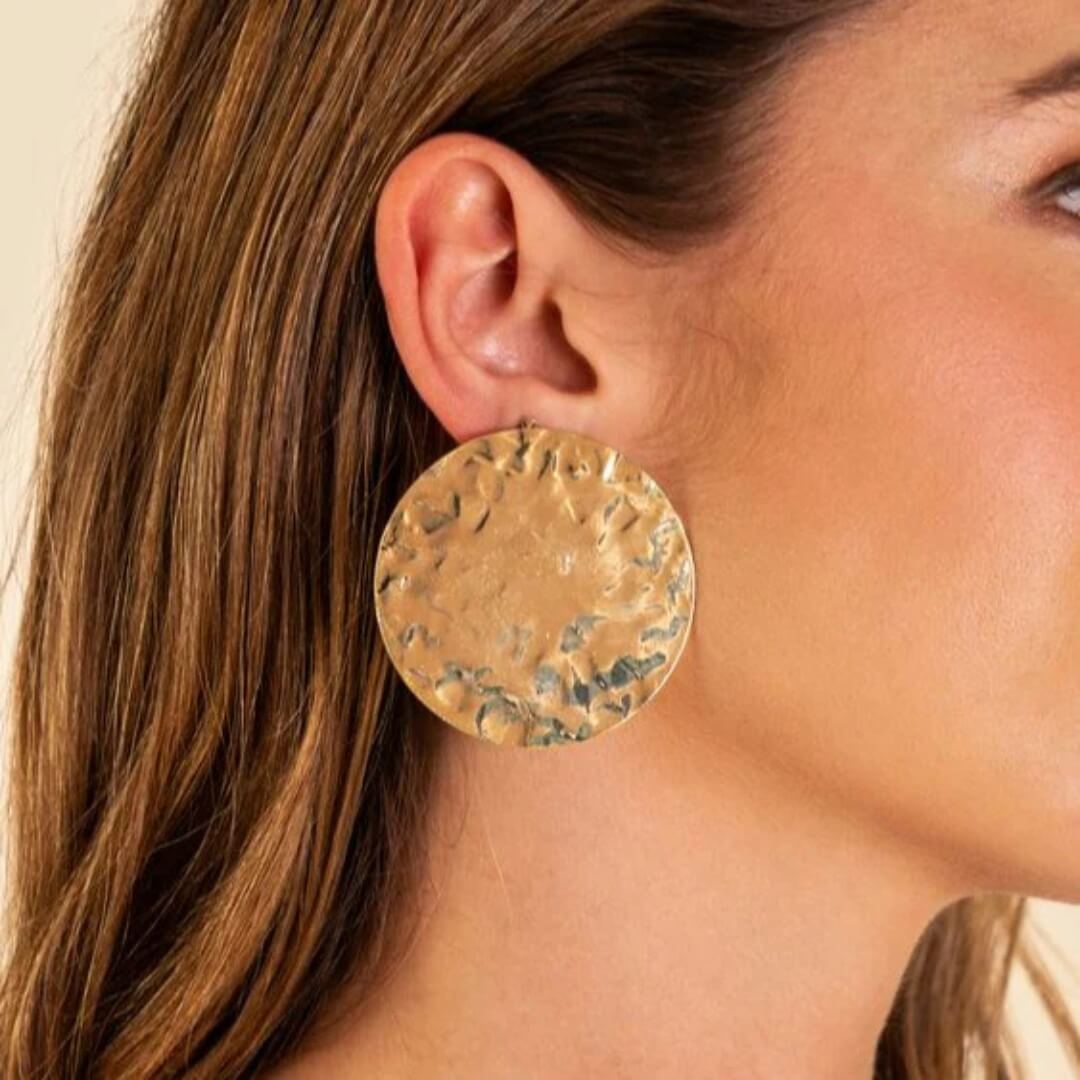 Textured Gold Disc Earrings - Diane Jewelry