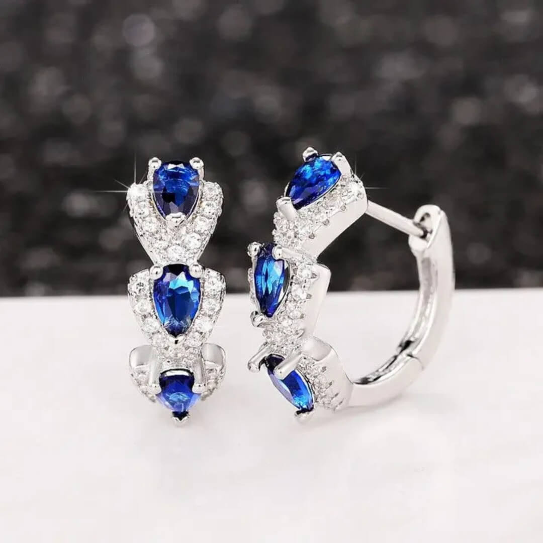 Blue Sapphire Hoop Earrings - Diane Jewelry