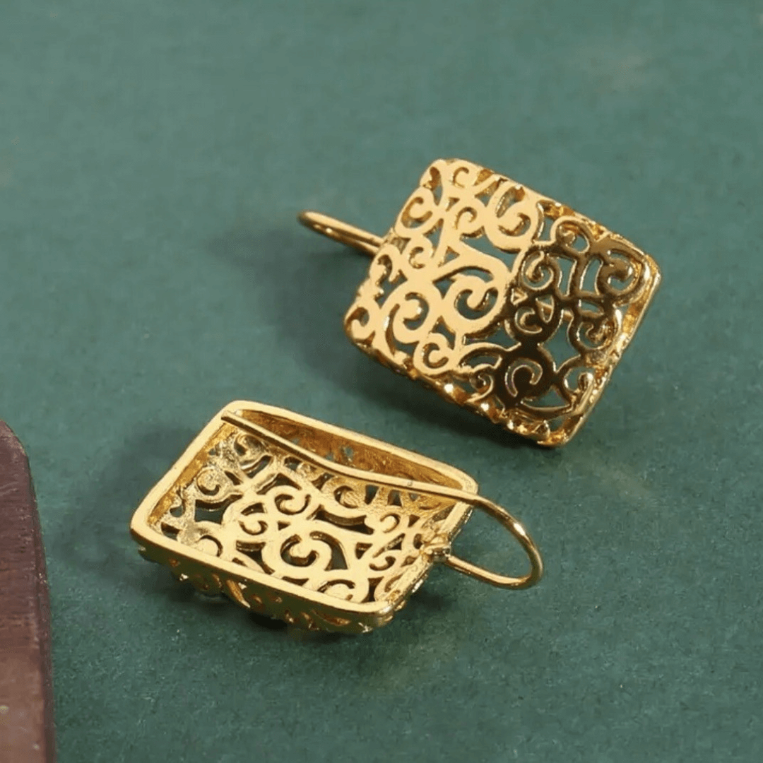 Ornate Gold Filigree Hook Earrings - Diane Jewelry