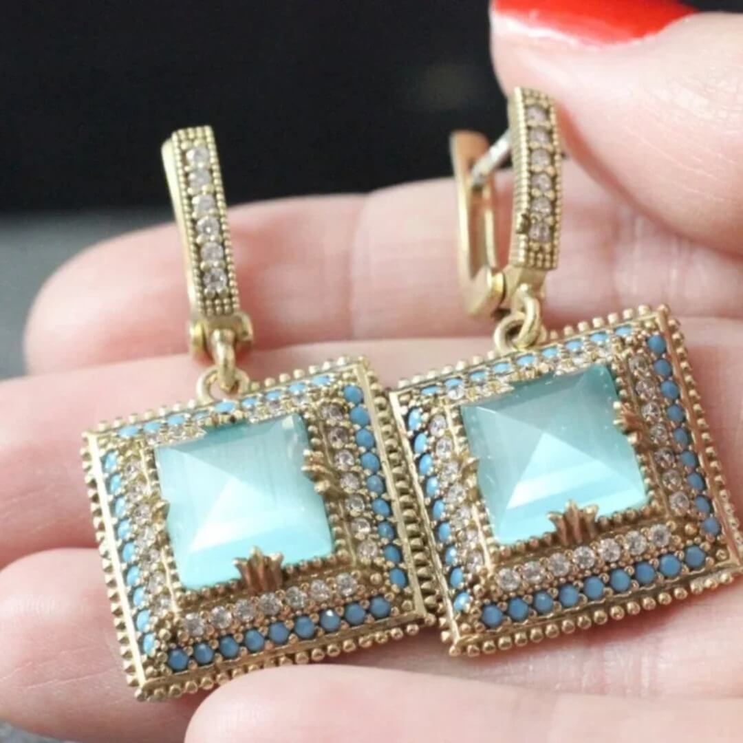 Vintage Turquoise Square Drop Earrings - Diane Jewelry