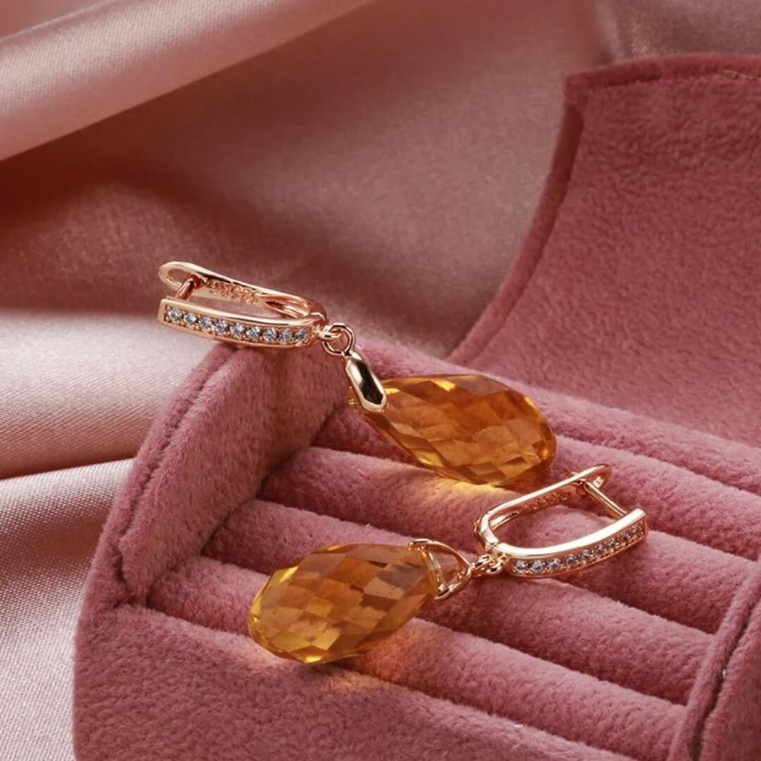 Yellow Teardrop Crystal Earrings - Diane Jewelry