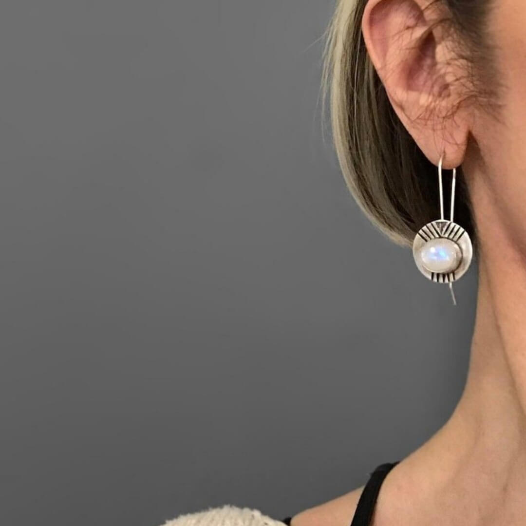 Boho Moonstone Silver Drop Earrings - Diane Jewelry