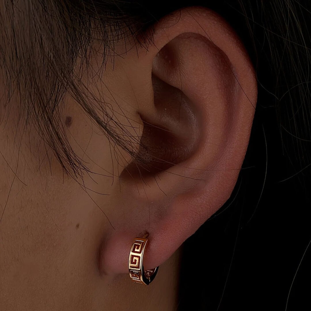 Greek Pattern Gold Hoop Earrings - Diane Jewelry