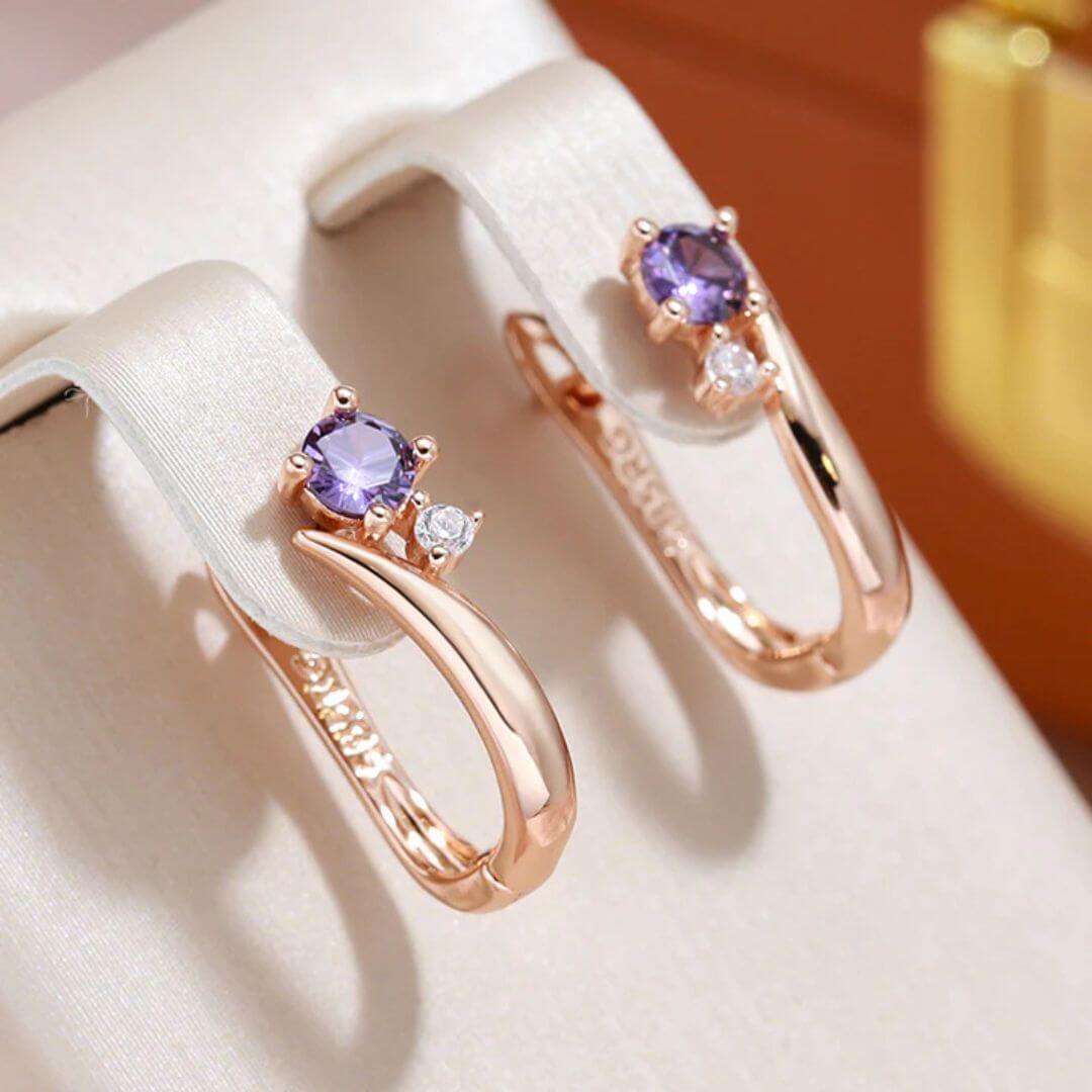 Rose Gold Amethyst Hoop Earrings - Diane Jewelry