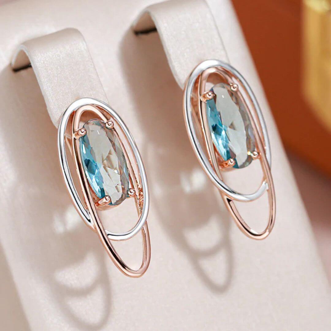 Blue Crystal Oval Hoop Earrings - Diane Jewelry