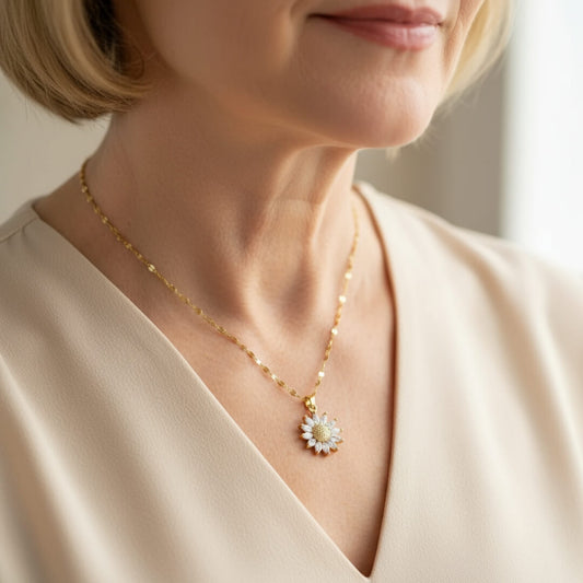 Gold Sunflower Crystal Pendant Necklace Susan Rose Jewelry