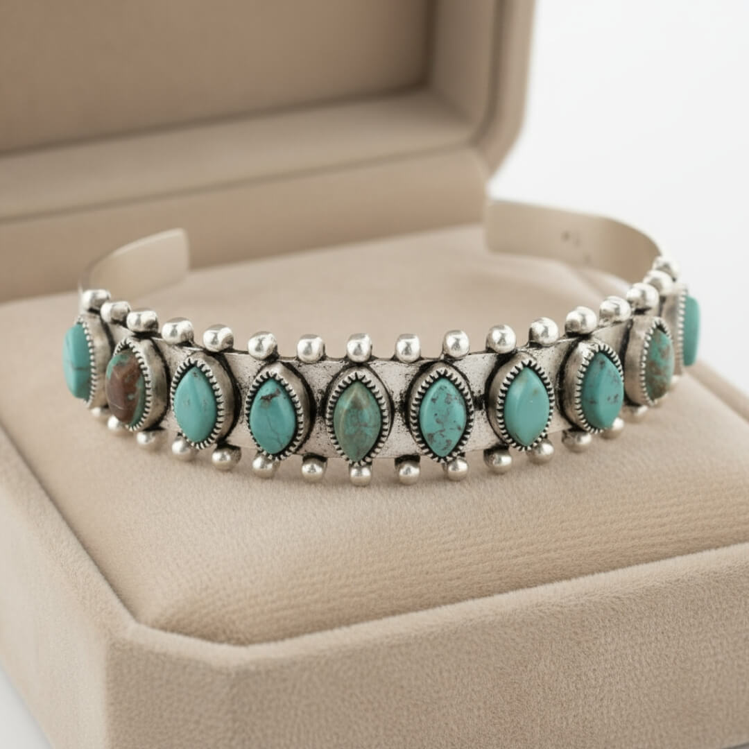 Turquoise Silver Boho Cuff Bracelet Susan Rose Jewelry