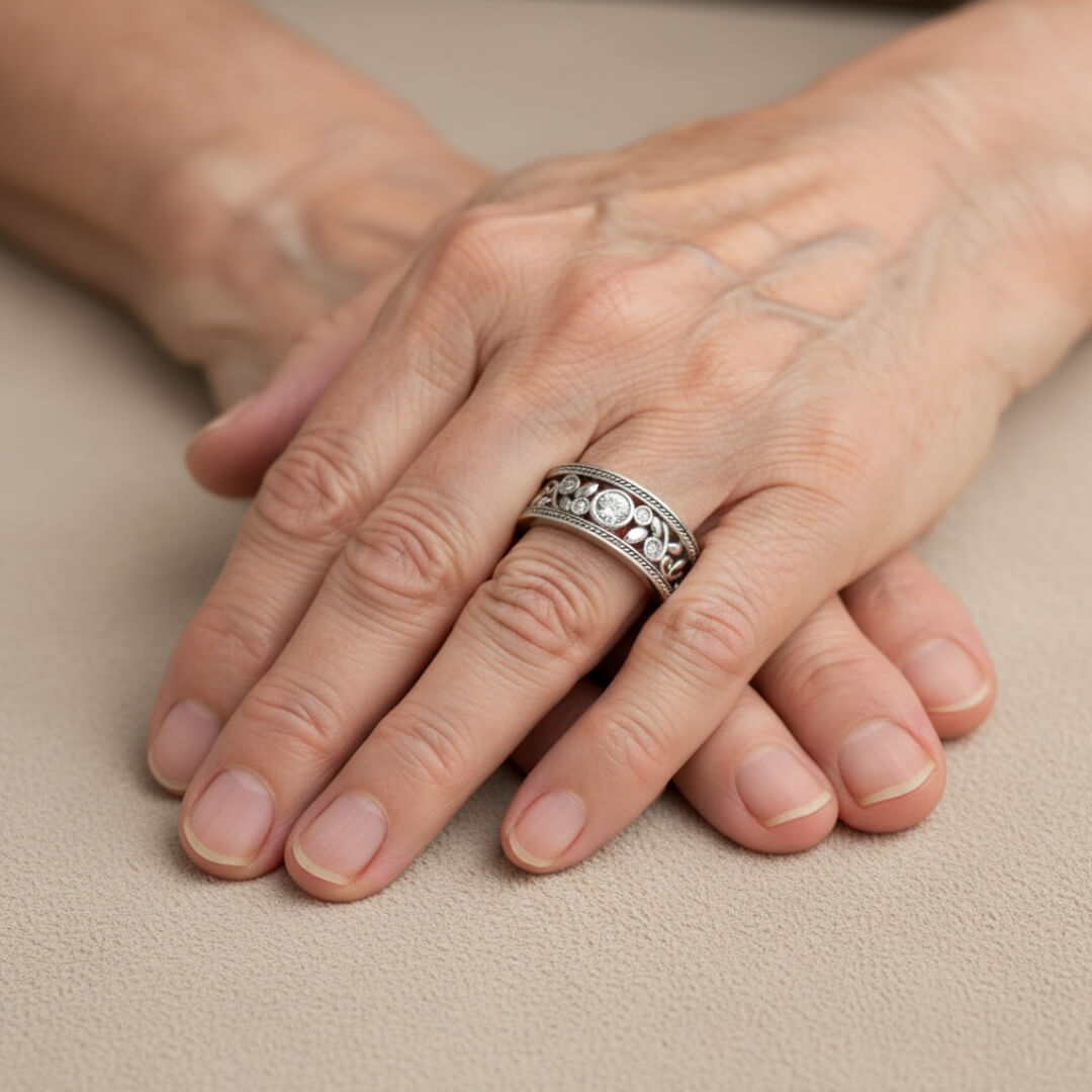 Vintage Leaf Silver Band Ring Susan Rose Jewelry