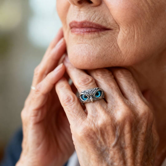 Adjustable Silver Blue Eye Owl Ring Susan Rose Jewelry