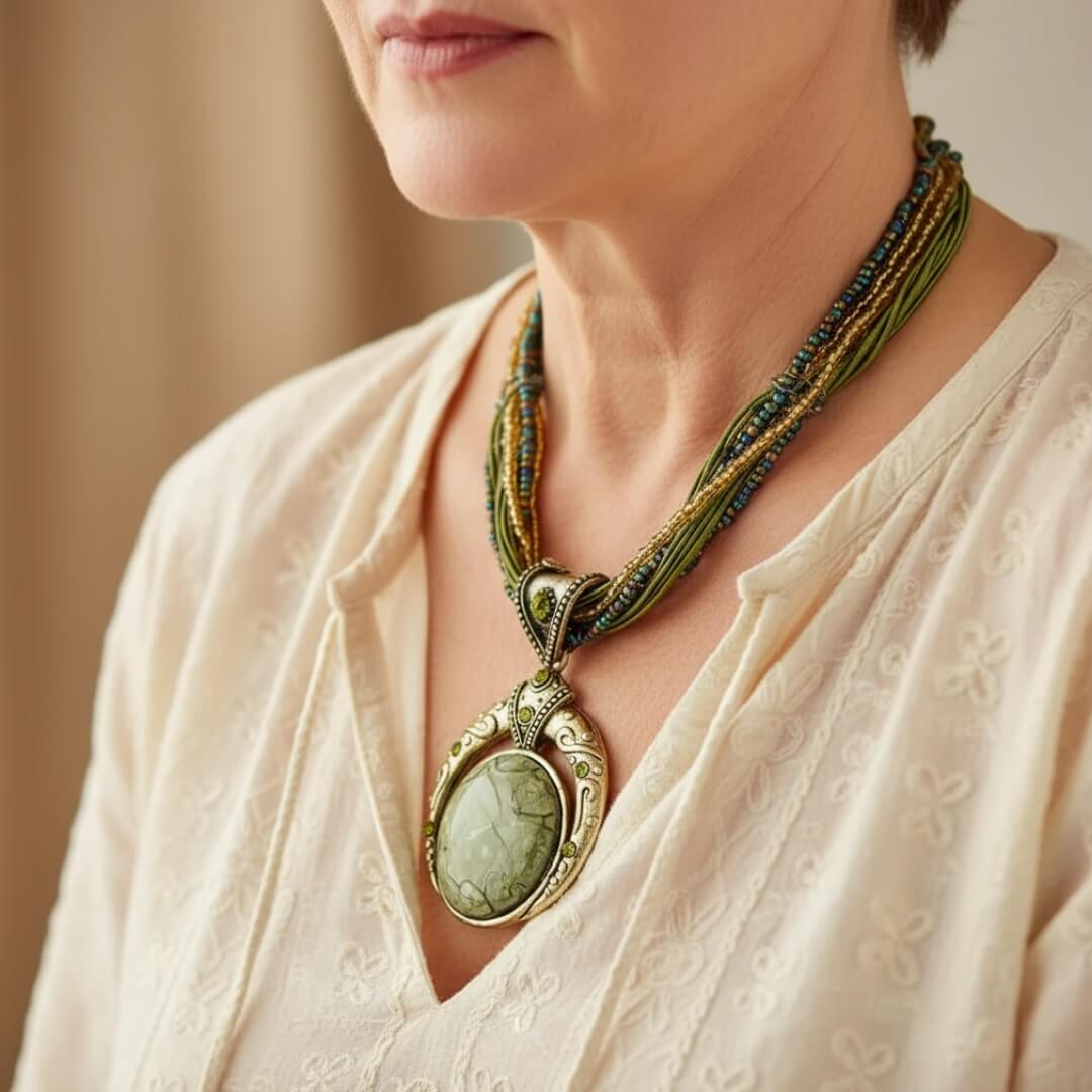 Boho Green Tribal Pendant Necklace Susan Rose Jewelry