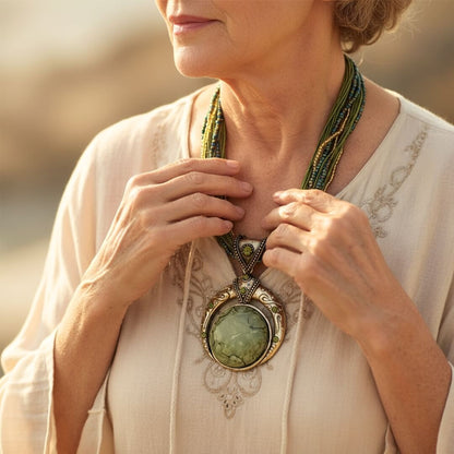 Boho Green Tribal Pendant Necklace Susan Rose Jewelry