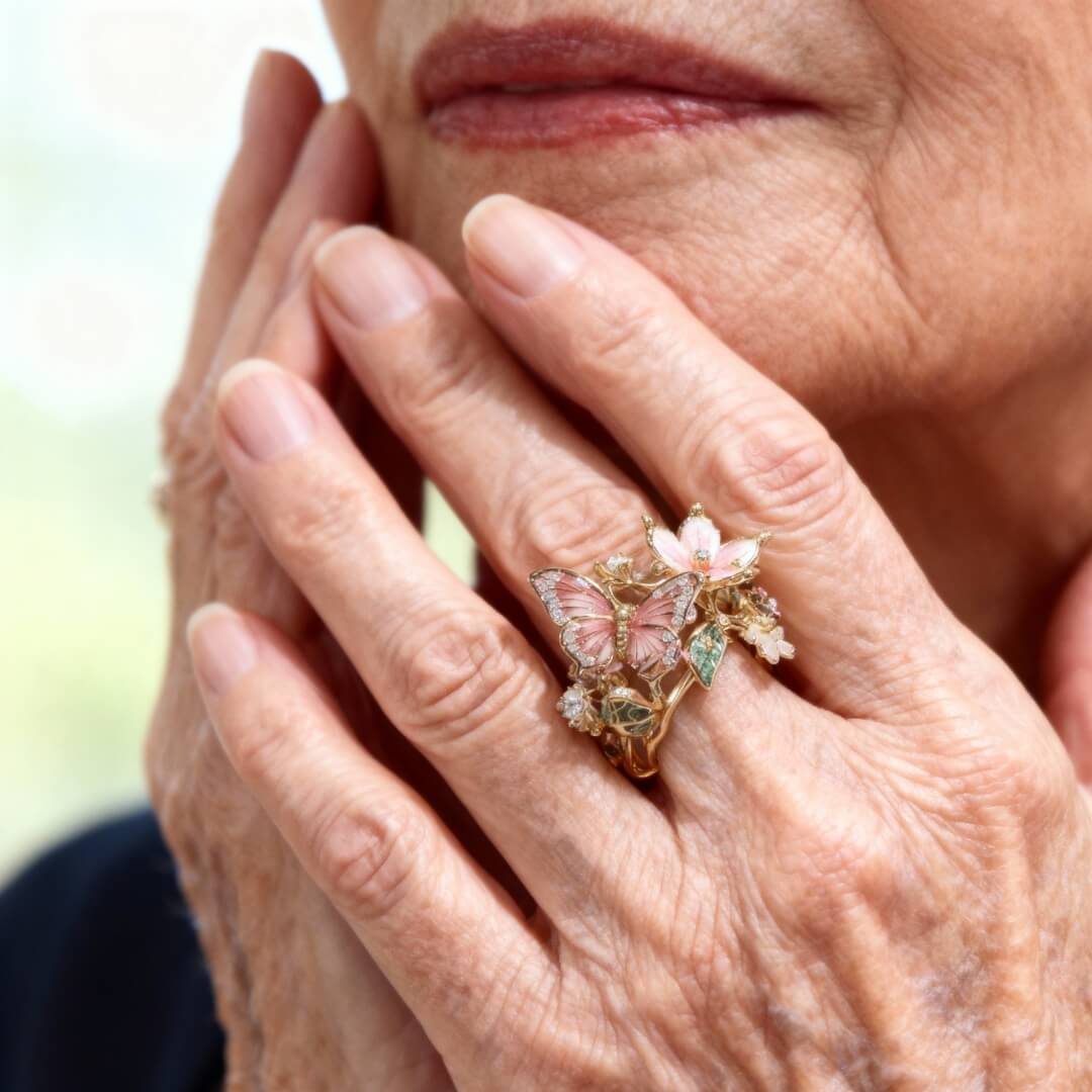 Butterfly Flower Enamel Gold Ring Susan Rose Jewelry