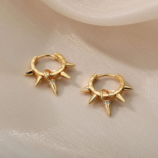 Gold Spike Hoop Dangle Earrings - Diane Jewelry