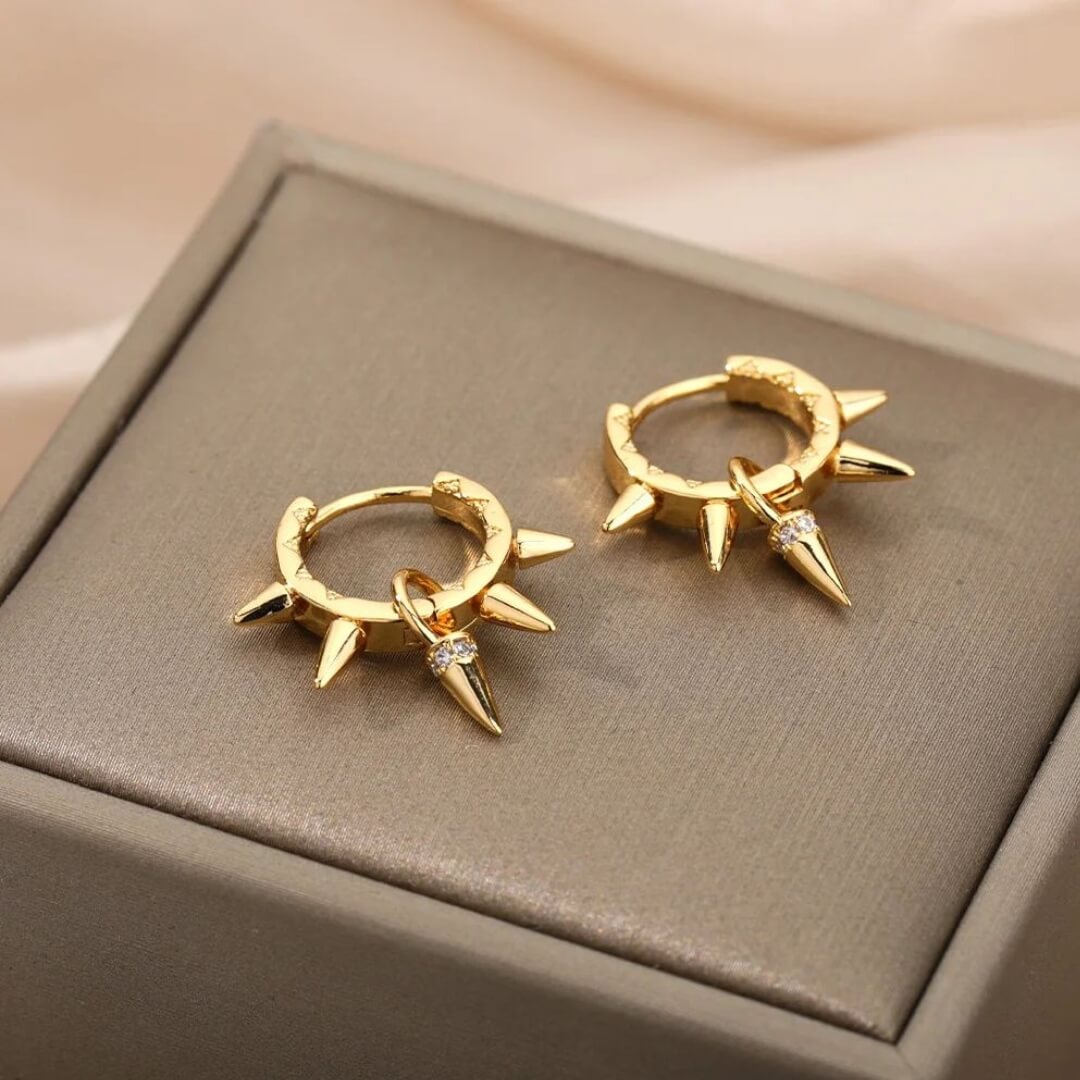 Gold Spike Hoop Dangle Earrings - Diane Jewelry