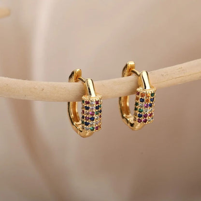 Gold Hoop Earrings with Multicolor Stones - Diane Jewelry