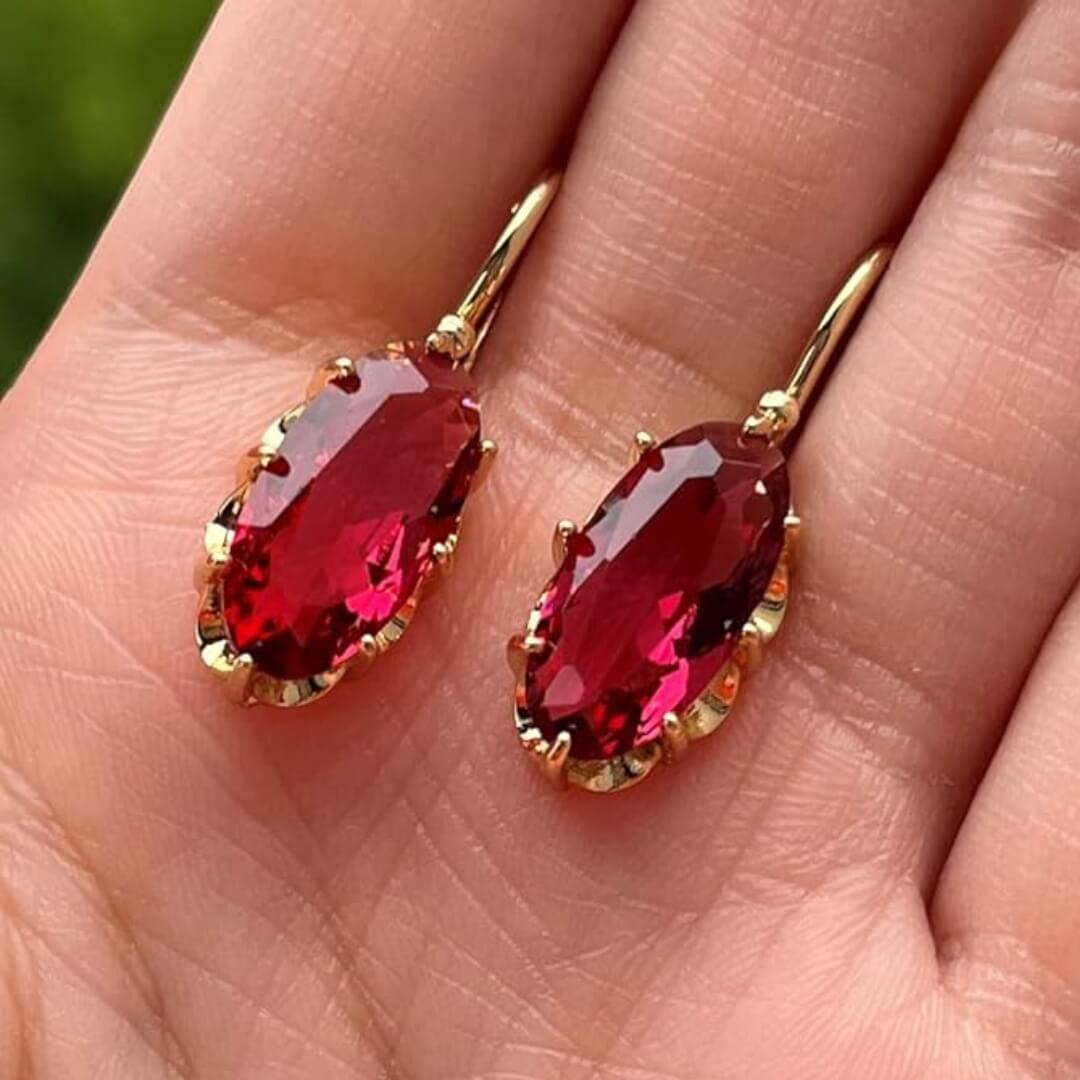 Gold Ruby Drop Dangle Earrings - Diane Jewelry