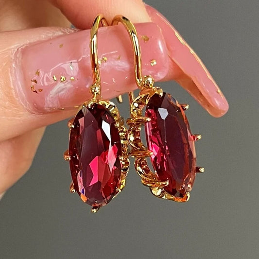 Gold Ruby Drop Dangle Earrings - Diane Jewelry