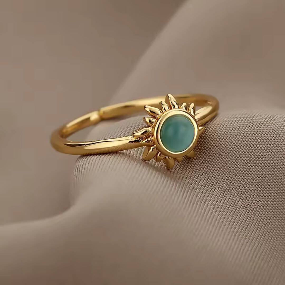 Gold Turquoise Sunburst Adjustable Ring - Diane Jewelry