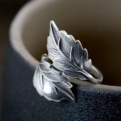 Vintage Silver Double Leaf Ring - Diane Jewelry
