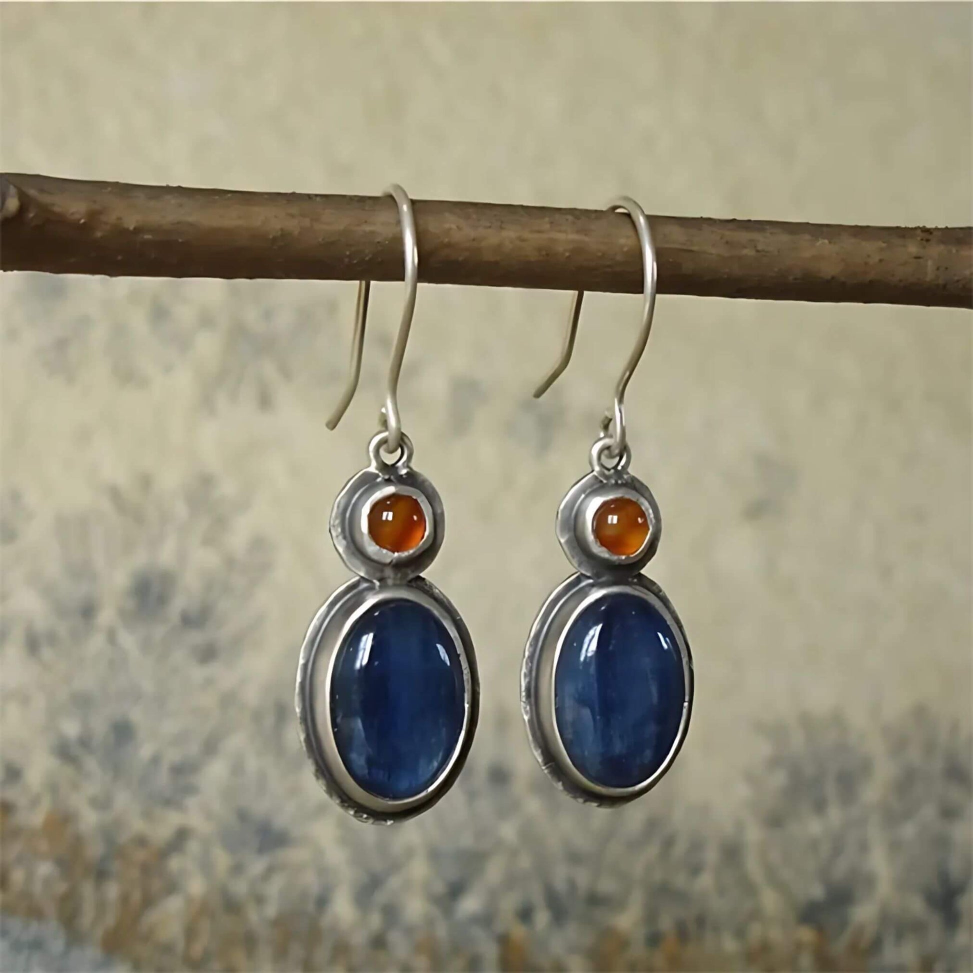 Silver Kyanite Amber Drop Earrings - Diane Jewelry
