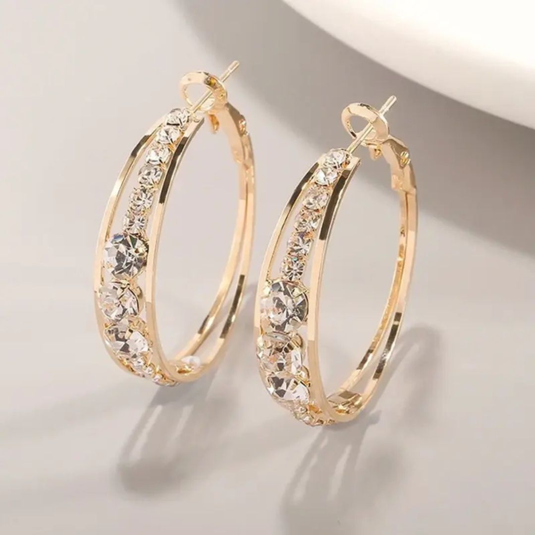 Gold Rhinestone Sparkle Hoop Earrings - Diane Jewelry