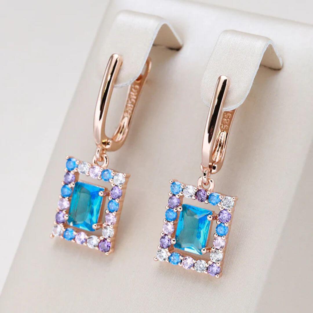 Blue Crystal Drop Earrings Women - Diane Jewelry