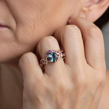 Floral Hexagon Crystal Ring Emma & Noah Jewelry