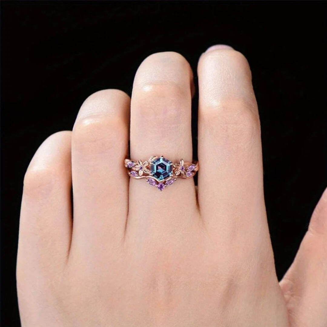 Floral Hexagon Crystal Ring - Diane Jewelry