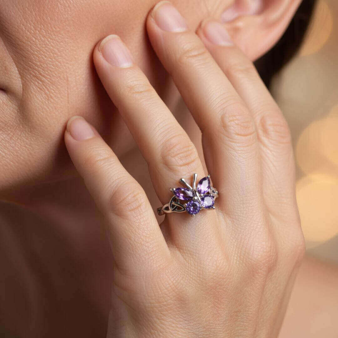 Amethyst Butterfly Silver Ring Emma & Noah Jewelry