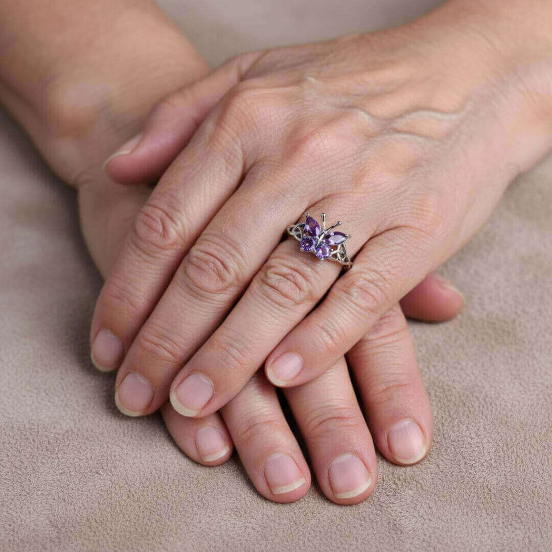 Amethyst Butterfly Silver Ring Emma & Noah Jewelry
