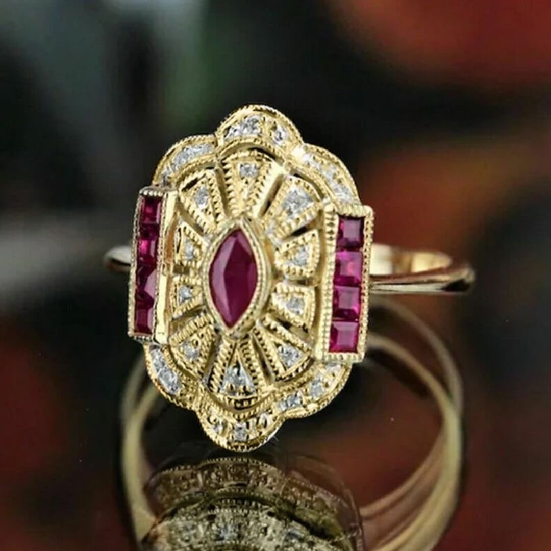 Vintage Ruby Marquise Gold Ring - Diane Jewelry