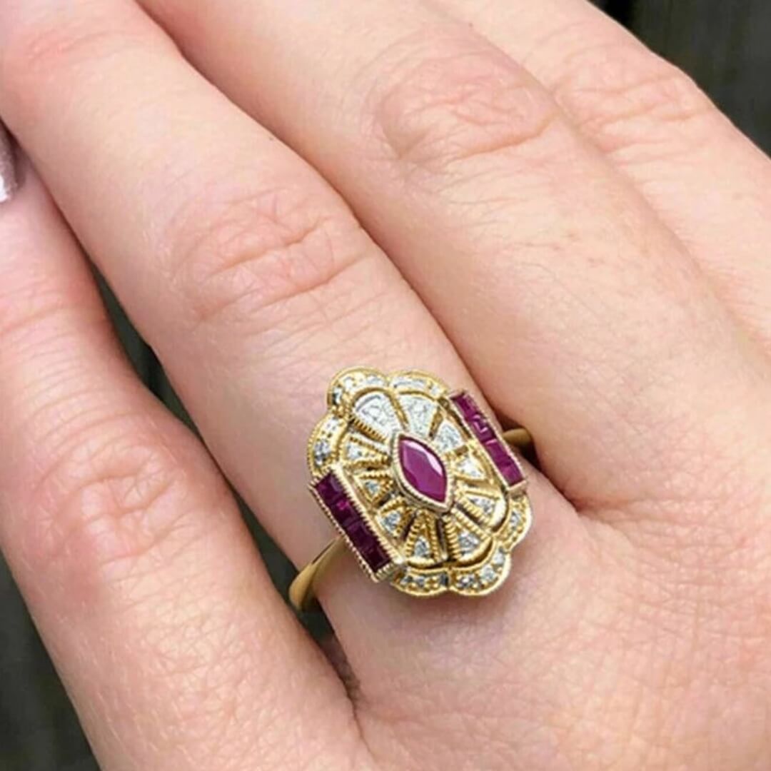 Vintage Ruby Marquise Gold Ring - Diane Jewelry