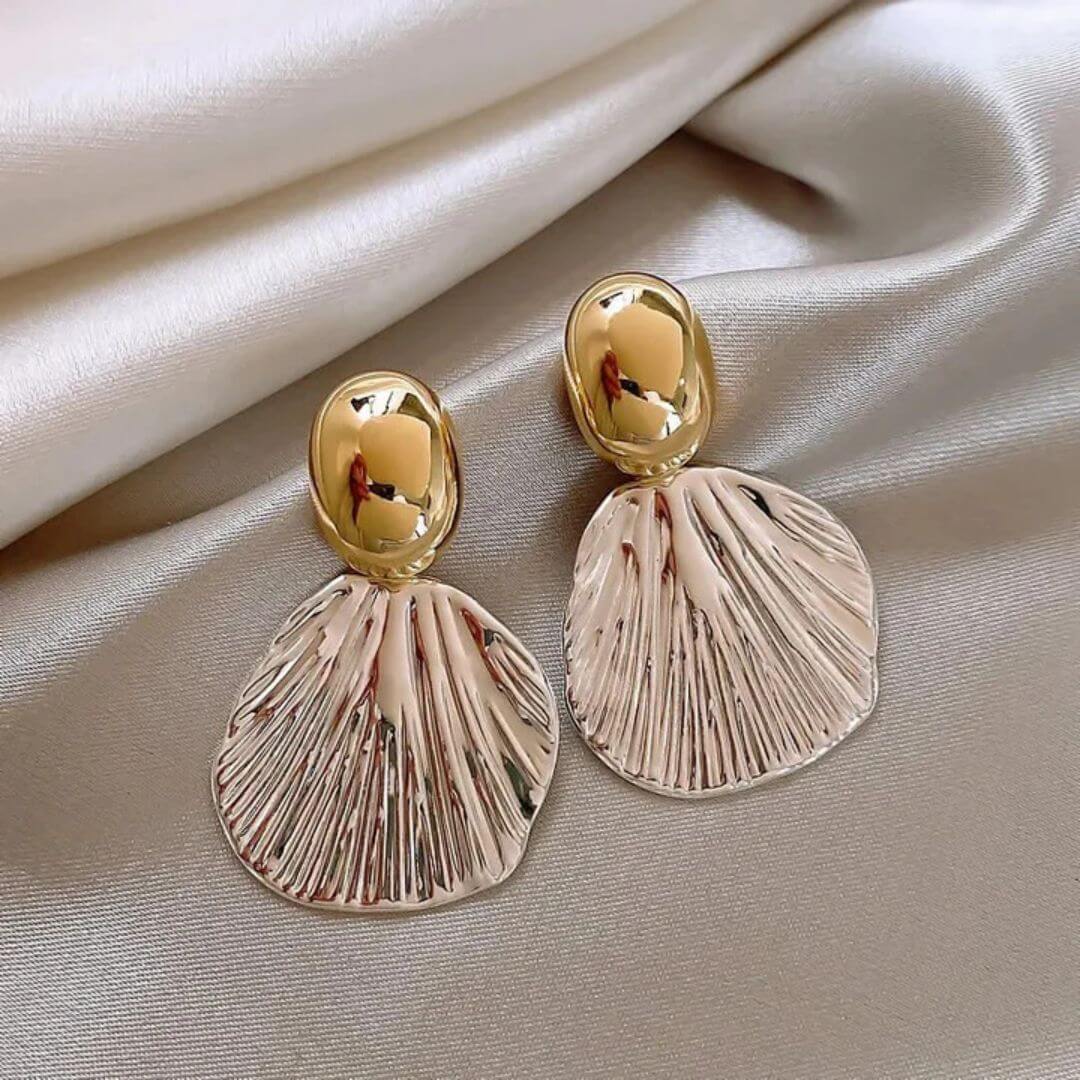 Gold Shell Statement Drop Earrings - Diane Jewelry