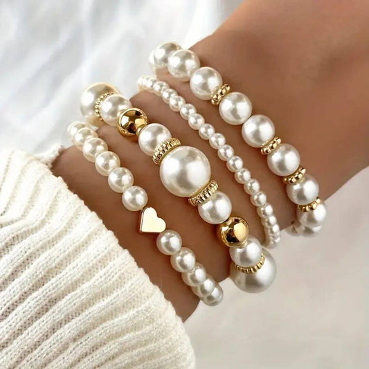 Gold Pearl Bead Stackable Bracelets - Diane Jewelry