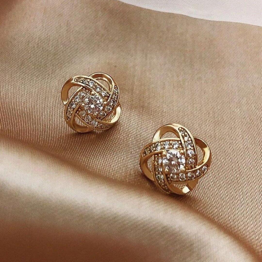Gold Knot Crystal Stud Earrings - Diane Jewelry