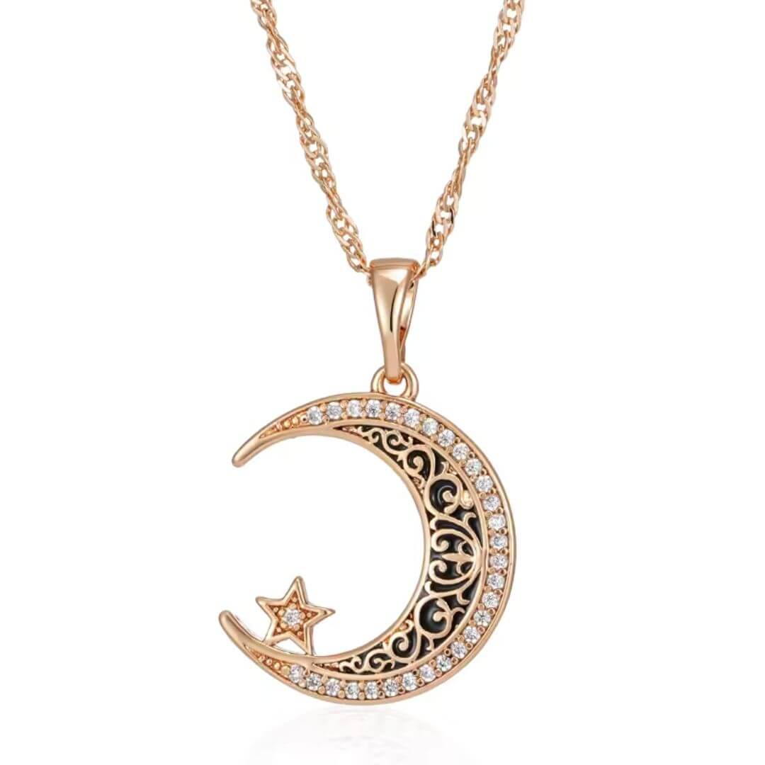 Gold Crescent Moon Star Necklace - Diane Jewelry
