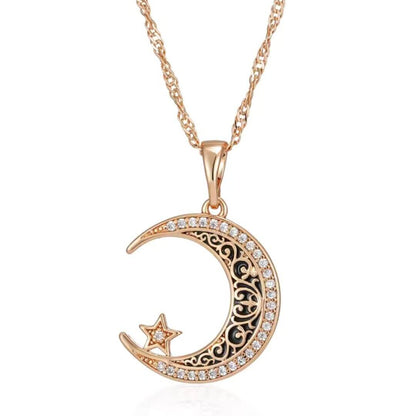 Gold Crescent Moon Star Necklace - Diane Jewelry