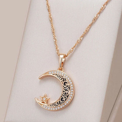 Gold Crescent Moon Star Necklace - Diane Jewelry