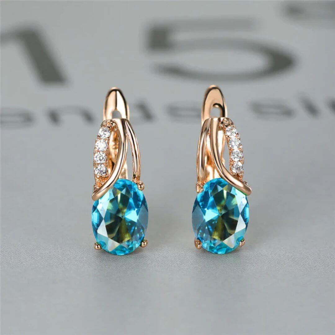 Gold Blue Gemstone Dangle Earrings - Diane Jewelry