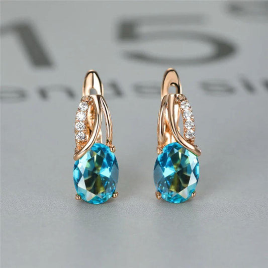 Gold Blue Gemstone Dangle Earrings - Diane Jewelry