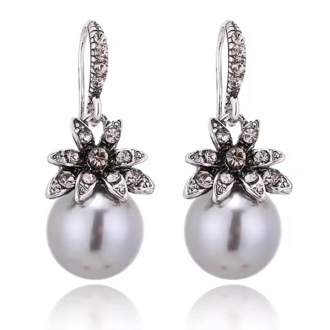 Vintage Pearl Flower Drop Earrings - Diane Jewelry