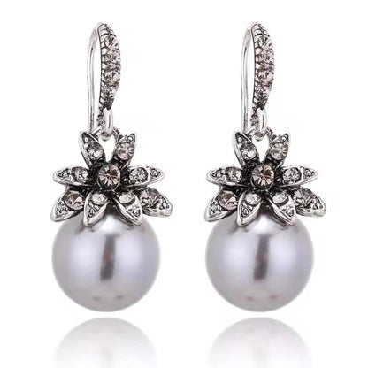 Vintage Pearl Flower Drop Earrings - Diane Jewelry