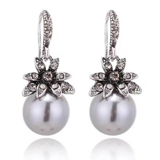 Vintage Pearl Flower Drop Earrings - Diane Jewelry