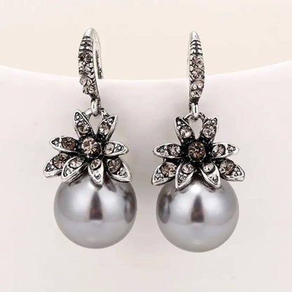 Vintage Pearl Flower Drop Earrings - Diane Jewelry