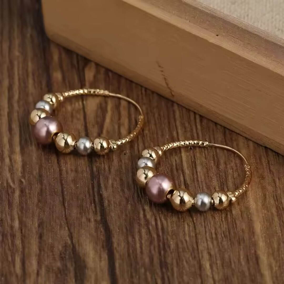 Gold Pearl Beaded Hoop Earrings - Diane Jewelry