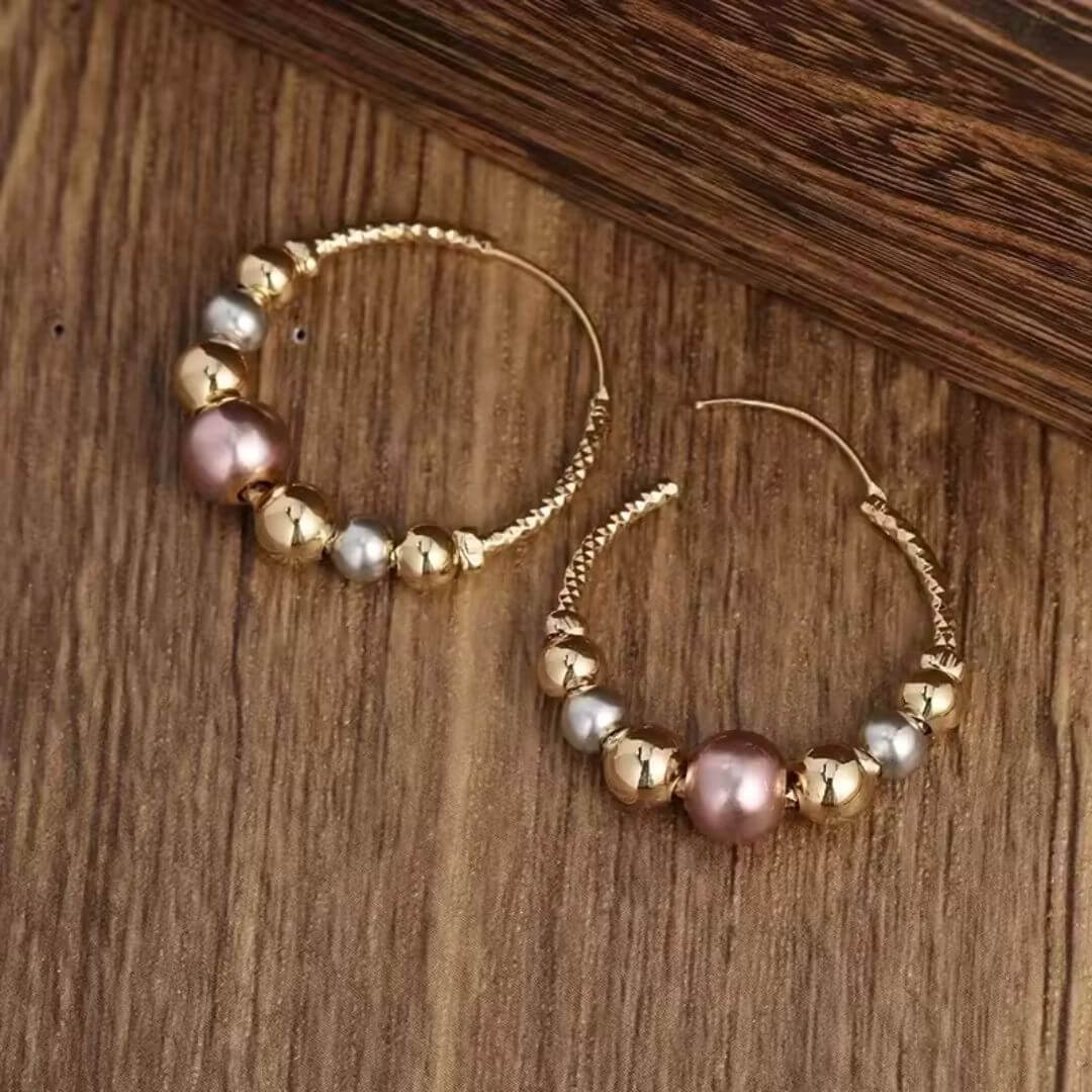 Gold Pearl Beaded Hoop Earrings - Diane Jewelry